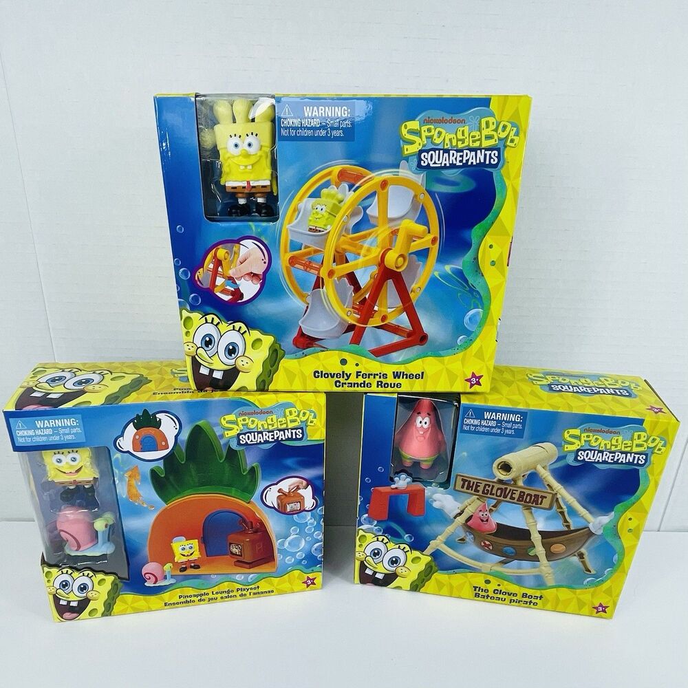Set of 3 Playsets SpongeBob Glovely Ferris Wheel Pineapple Lounge The Glove Boat